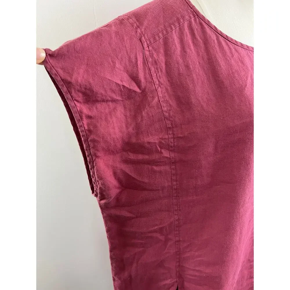 Eileen Fisher Red Scoop Neck Batwing Sleeve Women's Organic Linen Shift Dress L